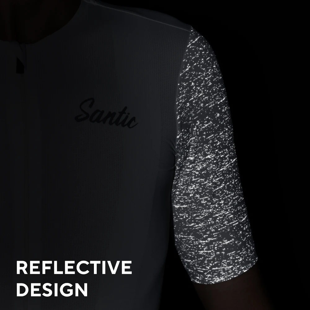 Santic Men's Cycling Jersey Summer UV Protection Biker Short Sleeved Tops Quick Dry Breathable Outdoor MTB Road Riding Jerseys
