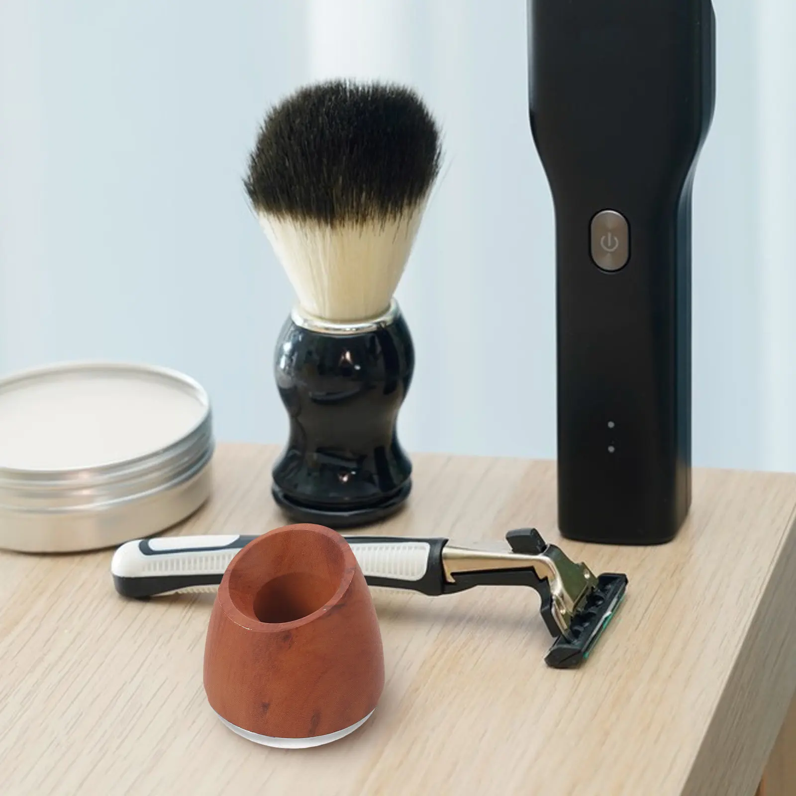 Metal Shaving Holder Two-Tone Large Opening Razor Stand for Bathroom Countertop Shaving Brush Rack Men Grooming Accessories