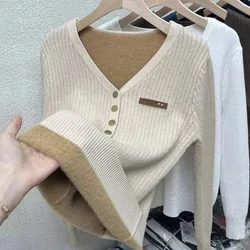 Mink One Piece Plush Plus Plush Thickened Sweater Knitted Bottom Top Women's Inner Layer Winter Fashionable Slim Fit V-neck Top