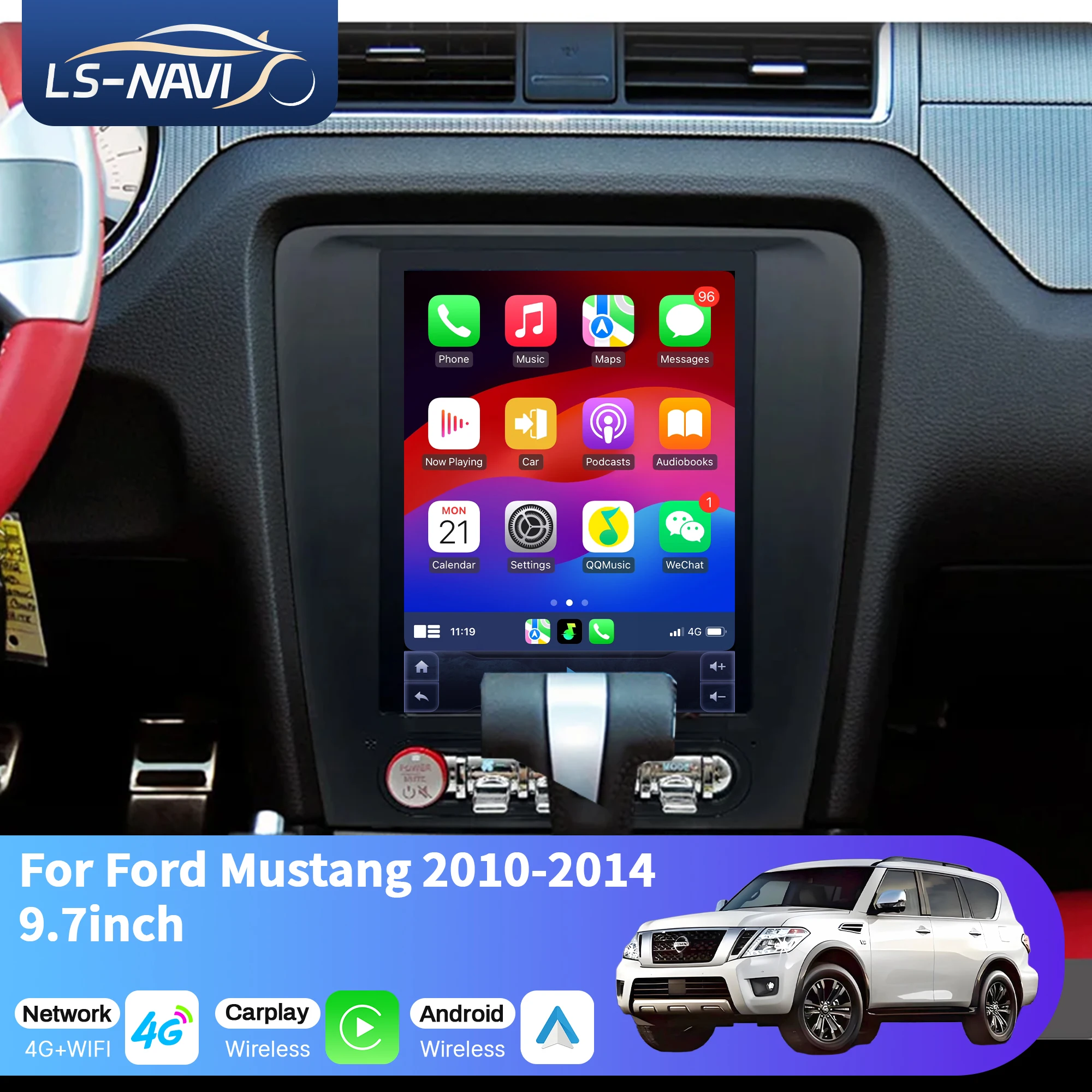 

9.7 inch Car Radio For Ford Mustang 2010-2014 Android 14 4G GPS Head Unit Wireless Bluetooth CarPlay Touch Screen Stereo System
