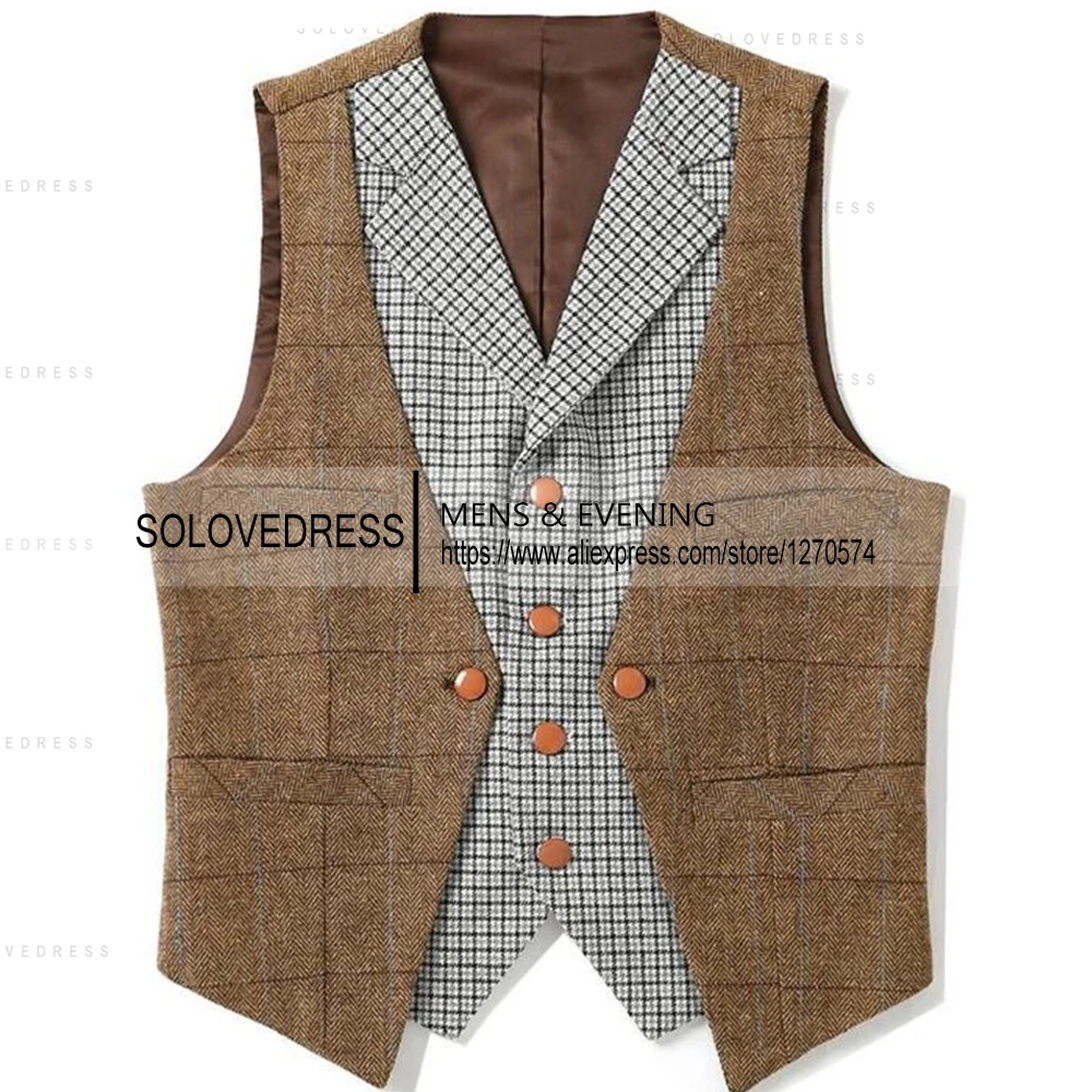 Colete xadrez masculino colar de emenda tweed colete masculino colete de negócios colete de casamento