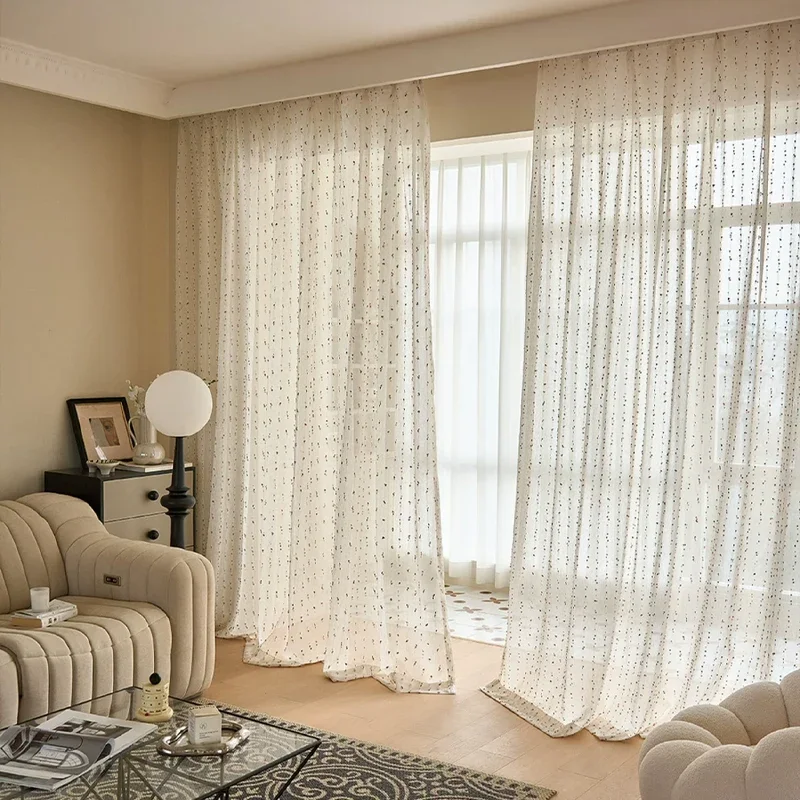 1 Panel Rural Style Living Room, Bedroom, Natural Flaxseed Bean Curtains, Semi Transparent Gauze Curtains Ruffle curtain Blind