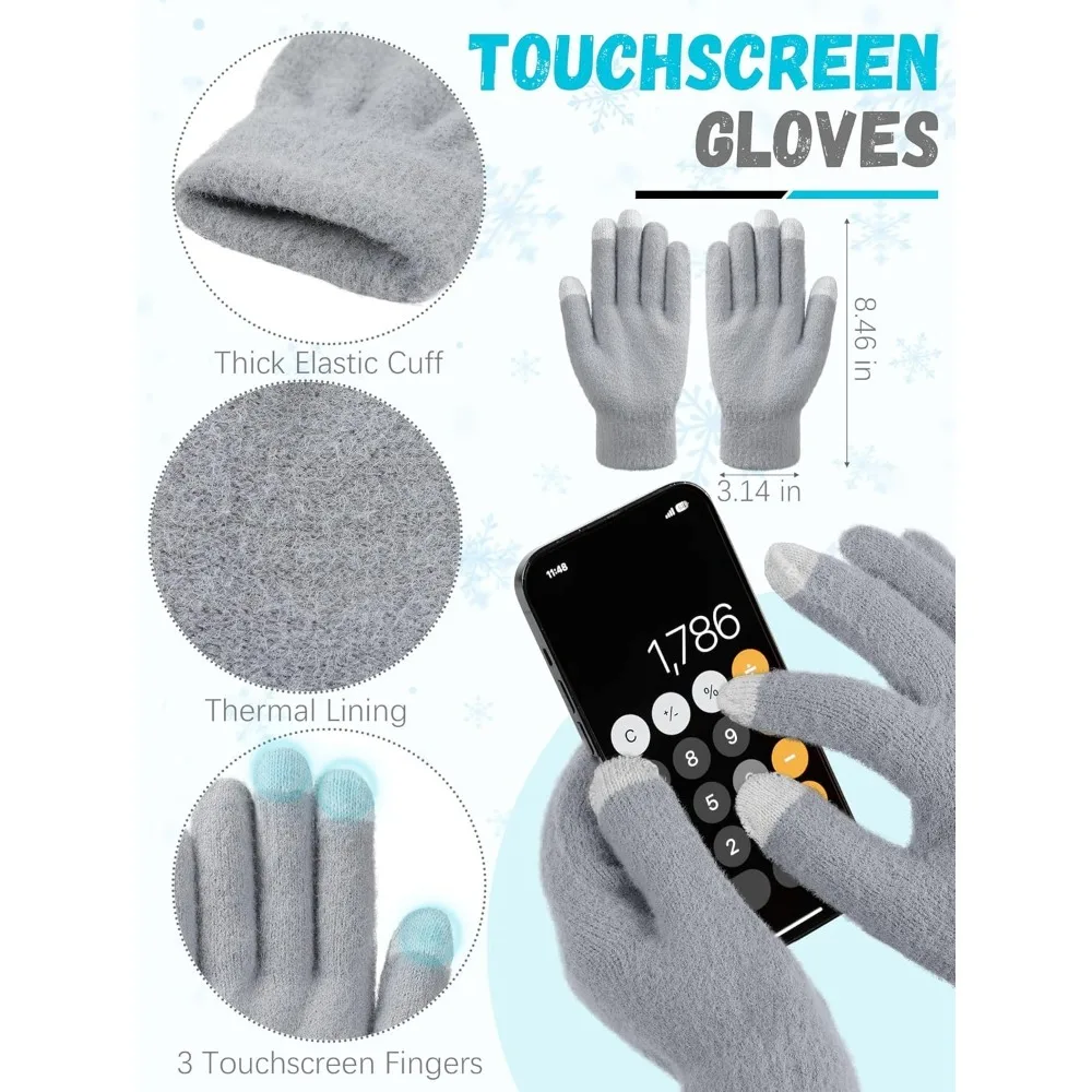 الشتاء قبعة قبعة وشاح قفازات، الدافئة الصوف متماسكة قبعة وشاح طويل الرقبة أدفأ شاشة تعمل باللمس قفازات الشتاء مجموعة هدايا للنساء #4