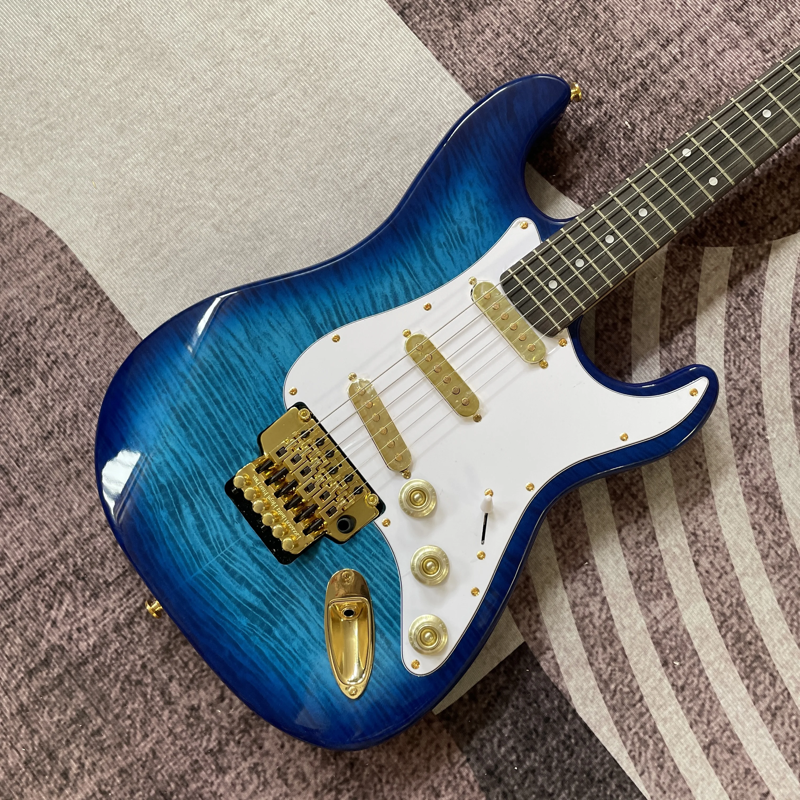 Blue ST Electric Guitar SSS Gold Hardware Tremolo Bar Rosewood Fretboard Fast Ship