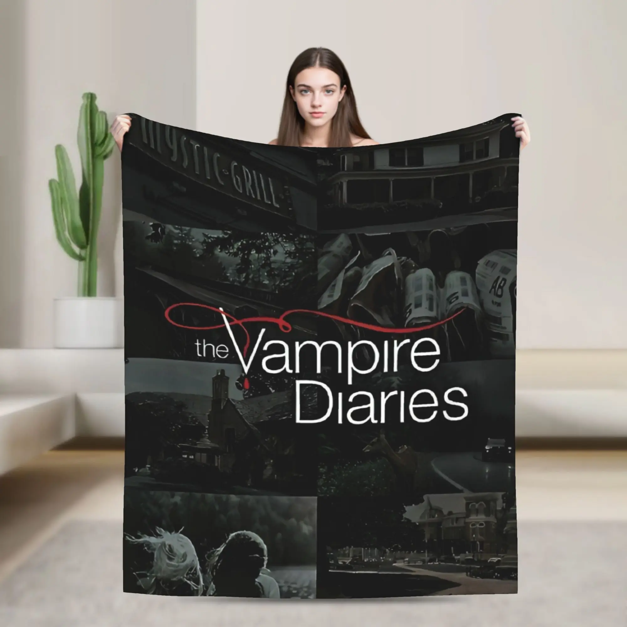 The Vampire Diaries Blanket Flannel Decoration Drama Horror Dark fantasy   Throw Blankets for Bed Travel Bedspreads
