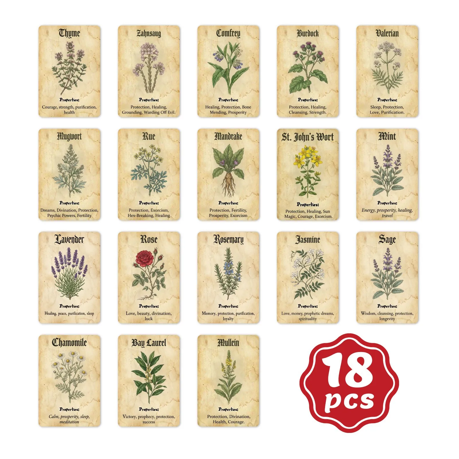 

Vintage Magic Plant Theme Knowledge Decorative Cards 18 Pieces Mystical Herbs Witchcraft Art Collection Appreciation
