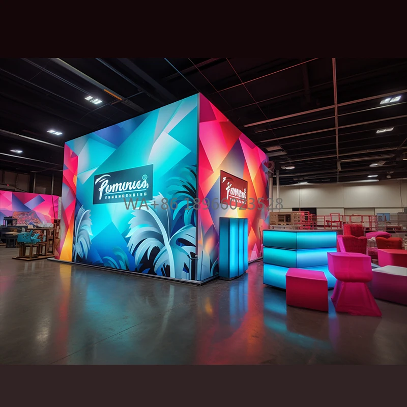 Présentoir modulaire portatif de représente de vendeur de cabine d'émission commerciale présentoirs de toile de fond publicitaire