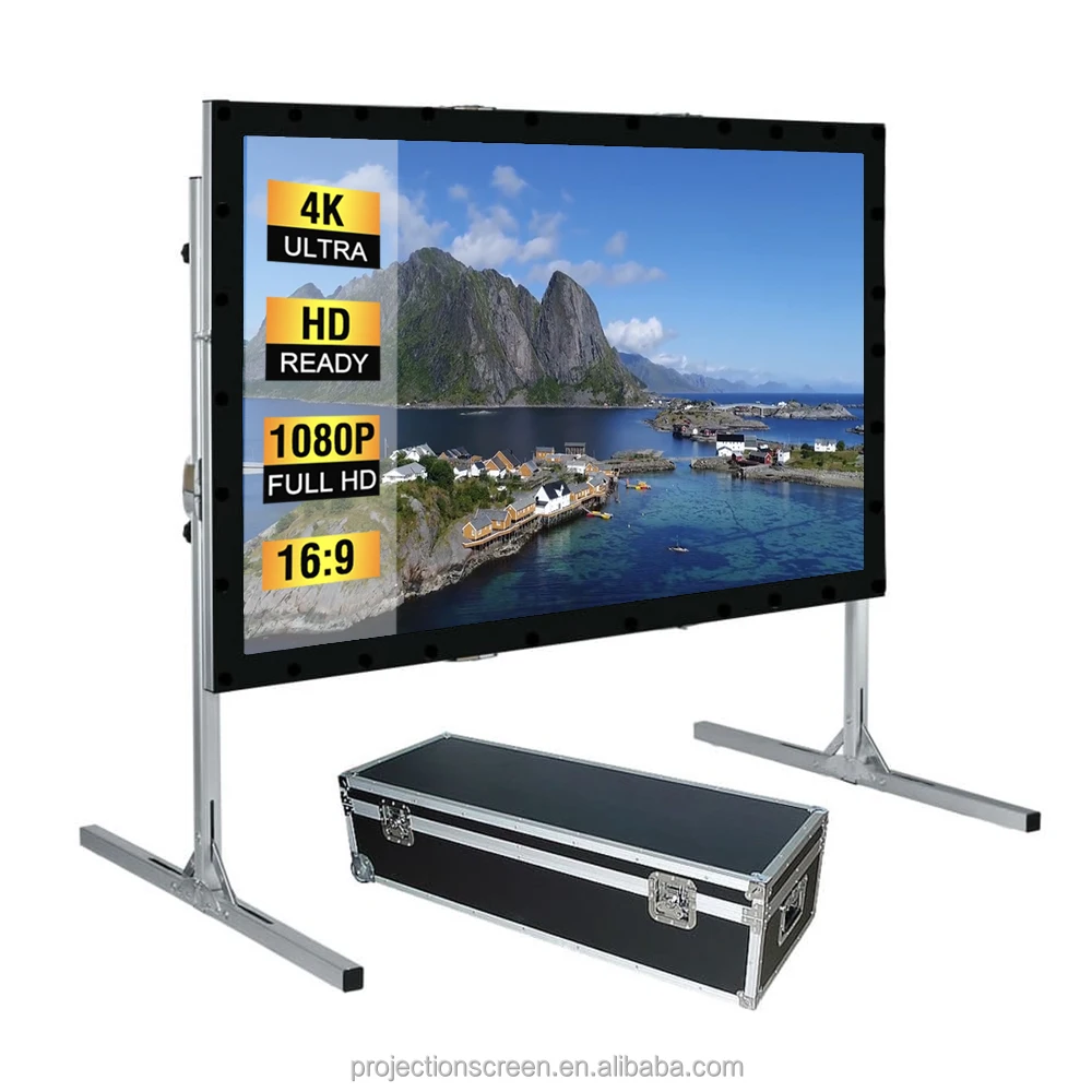 

150 Inch Foldable Fast Fold Projection Screen Floor Standing Home Theater Office 4:3 4K Portable White Outdoor Projector Screen