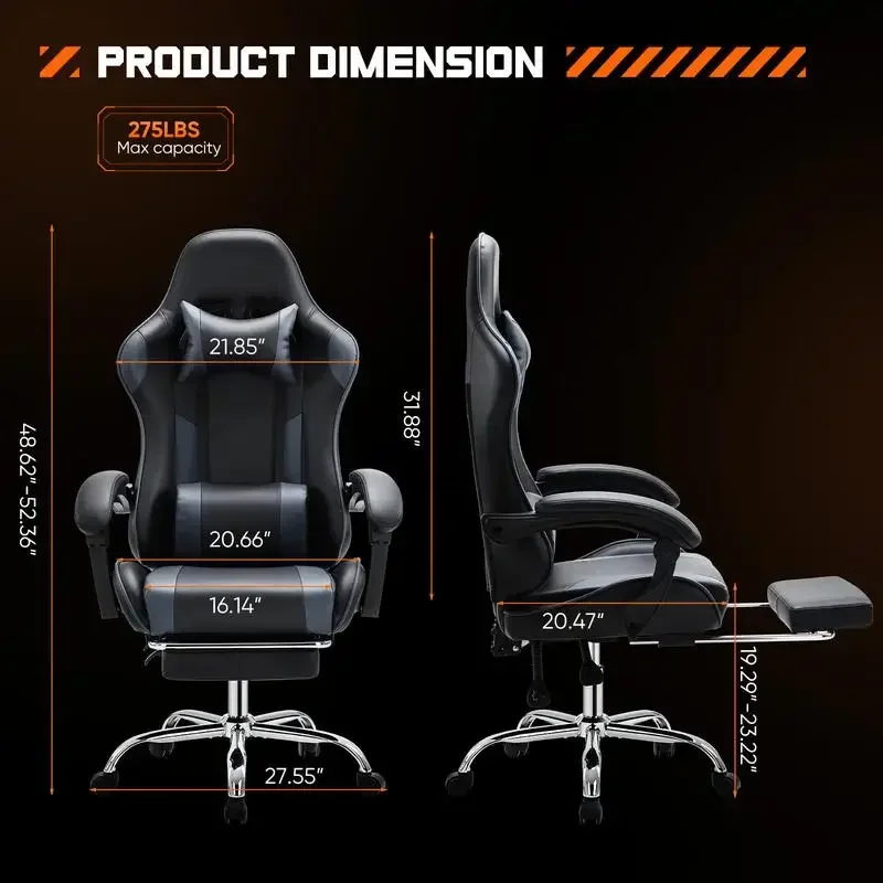 HomeSquad Video Game Desk Chair - Ergonomic Computer with Footrest and Comfy Lumbar Support, PU Leather Recliner