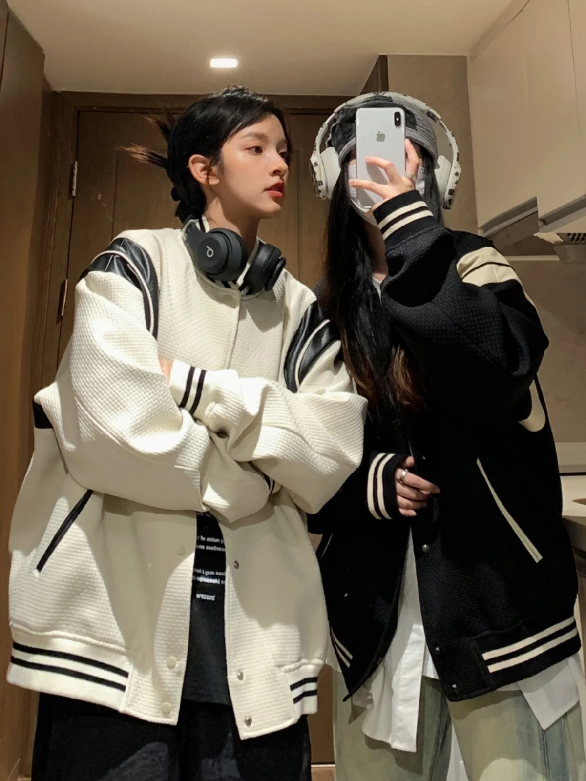 

Casual Couple Outerwear American Retro Patchwork Baseball Jaet Spring Autumn Loose Flight Jaet Fraance Sle Premium Fe...