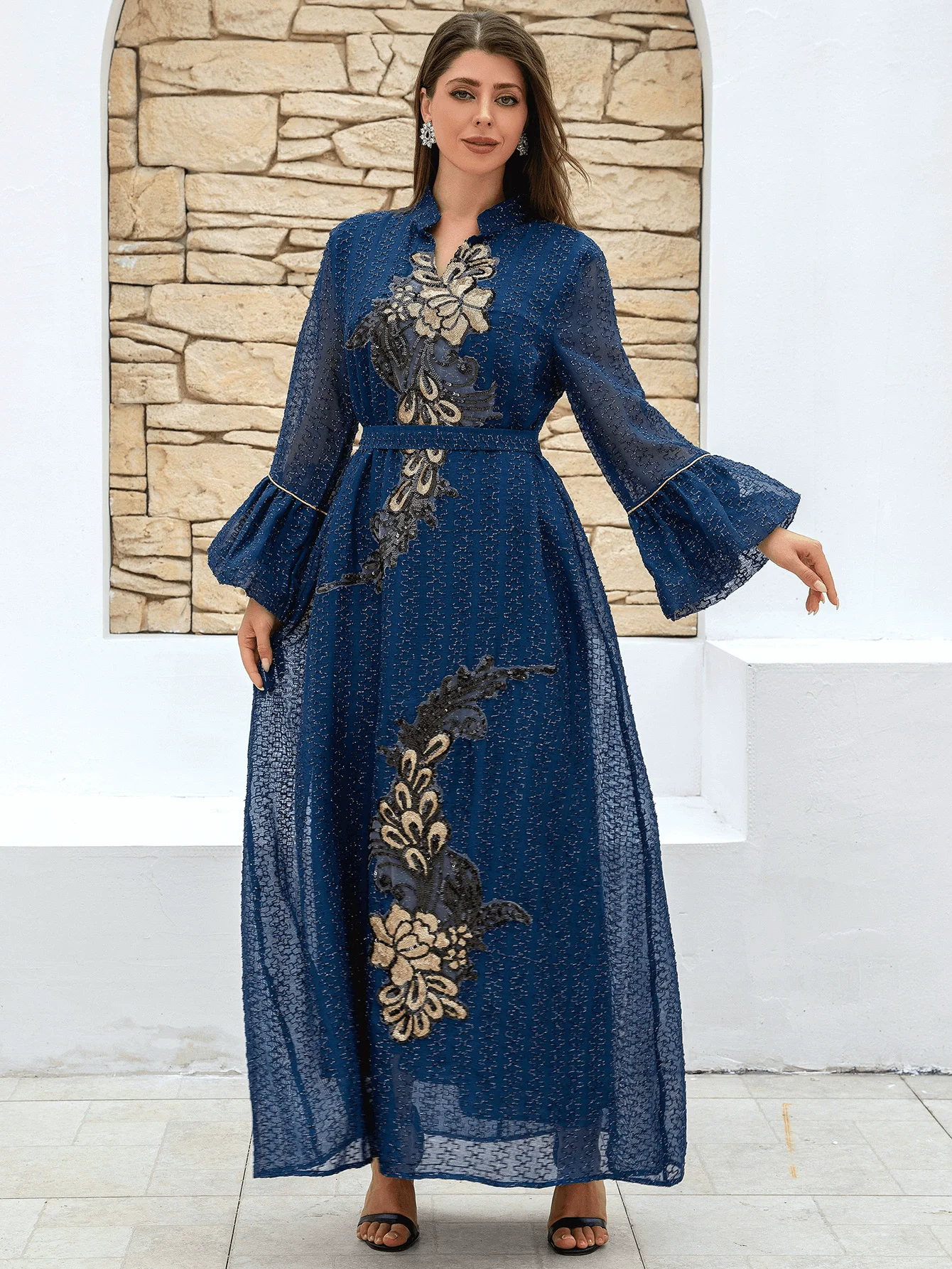 Middle East Saudi Arabia Muslim Luxury Fashion Islamic Ramadan Moroccan Women's Dress Dubai Robe Lace up Long Dress