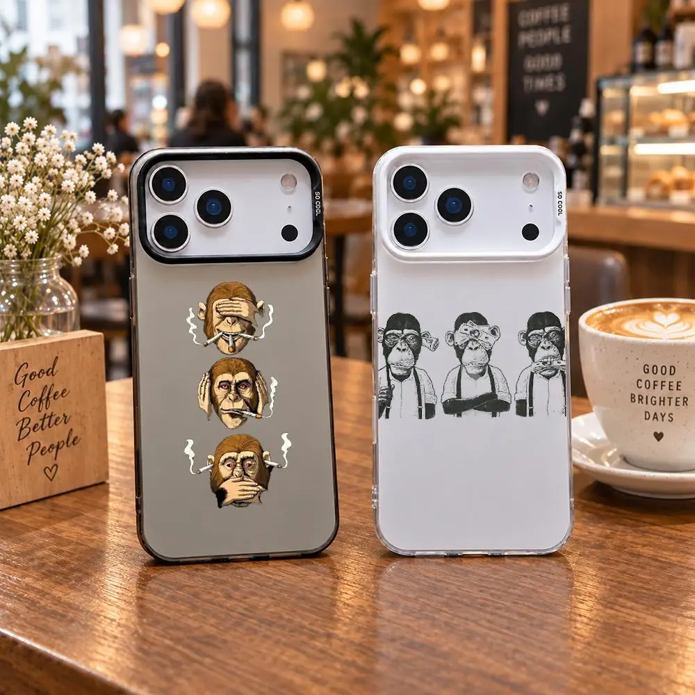 Comic three monkeys Phone Case For iPhone 18 17 16 15 14 13 Pro Max Independent Metal Button Electroplating Mobile