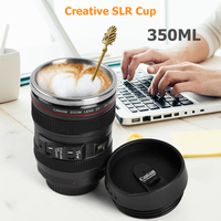 350mL Creative Camera Lens Shape Coffee Tea Mug Stainless Steel Vacuum Flasks Thermal Insulation Cup with Lid