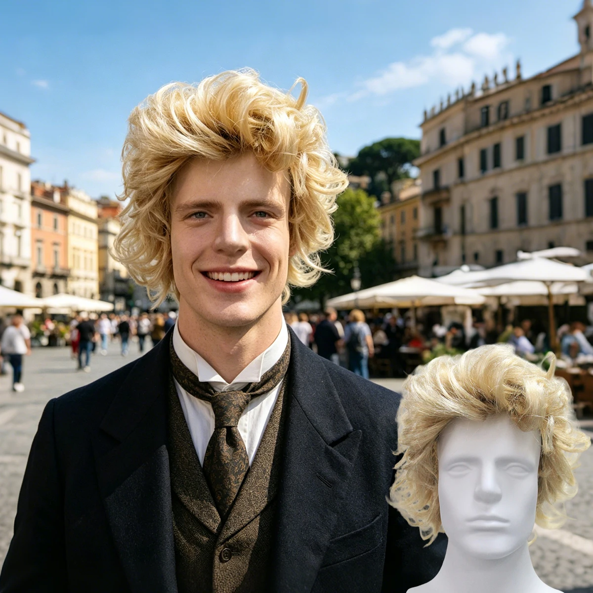 Blonde Curly Mullet Wig – Voluminous Synthetic Hair, 80s Rock Style with Shaggy Back for Cosplay, Punk & Costume Looks