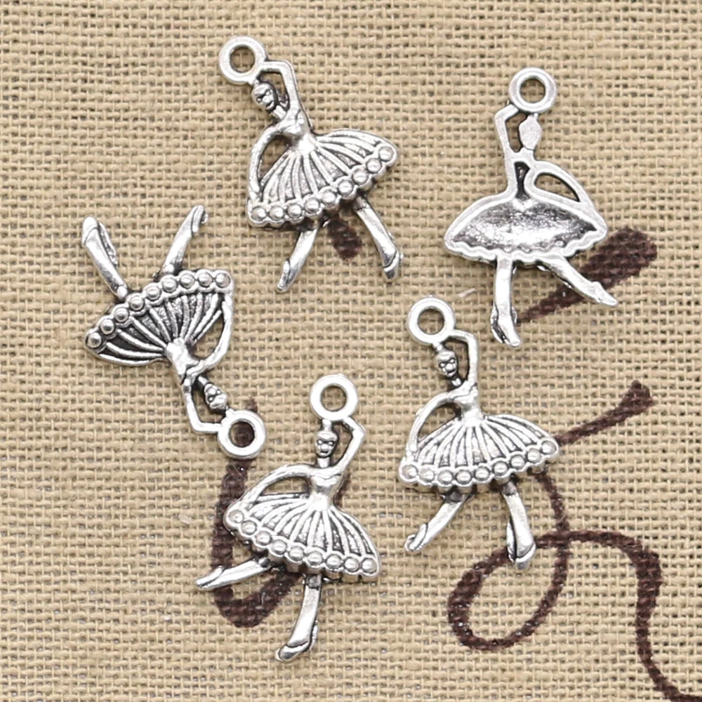 30pcs Charms Ballet Girl Dancer Baller 22x12mm Antique Silver Color Plated Pendants Making DIY Handmade Tibetan Finding Jewelry