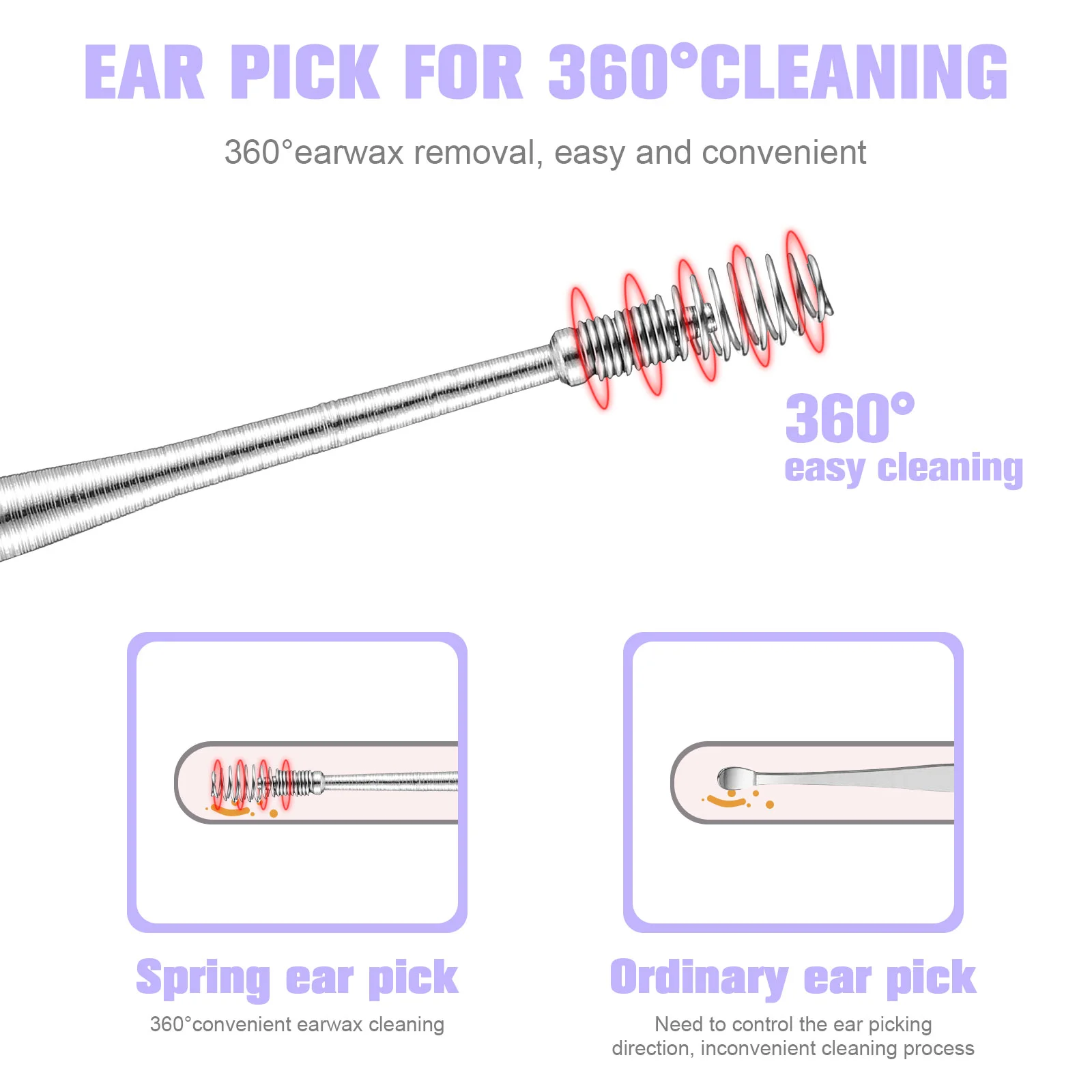 Health Ear Cleaning Tools Earwax Removal Pick Rose Gold Smooth Surface Spoons Cleaner Cleaners Rust-free Spiral