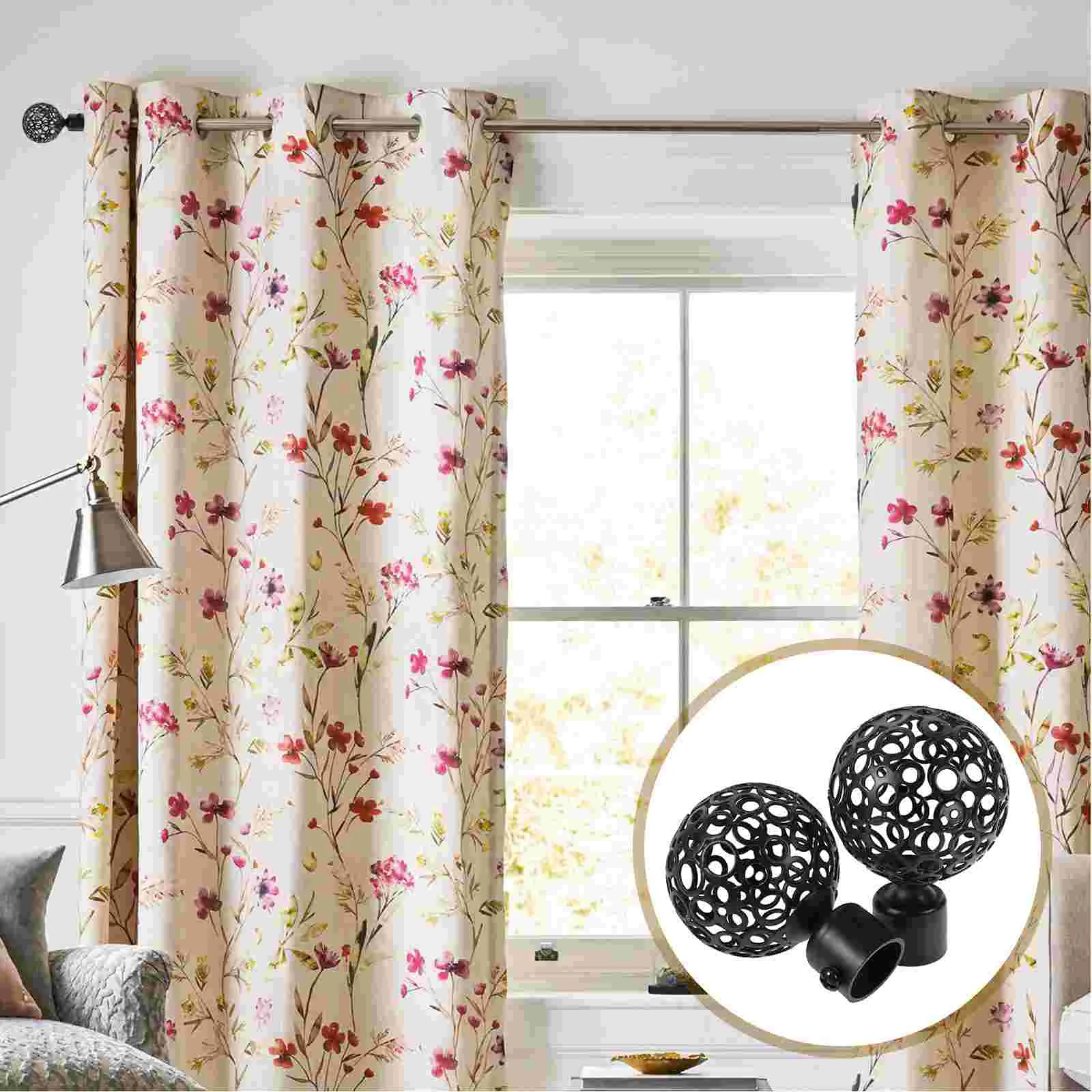 2 Pcs Scalable Roman Rod Accessories Brown Curtains Finials for Iron Creative Head