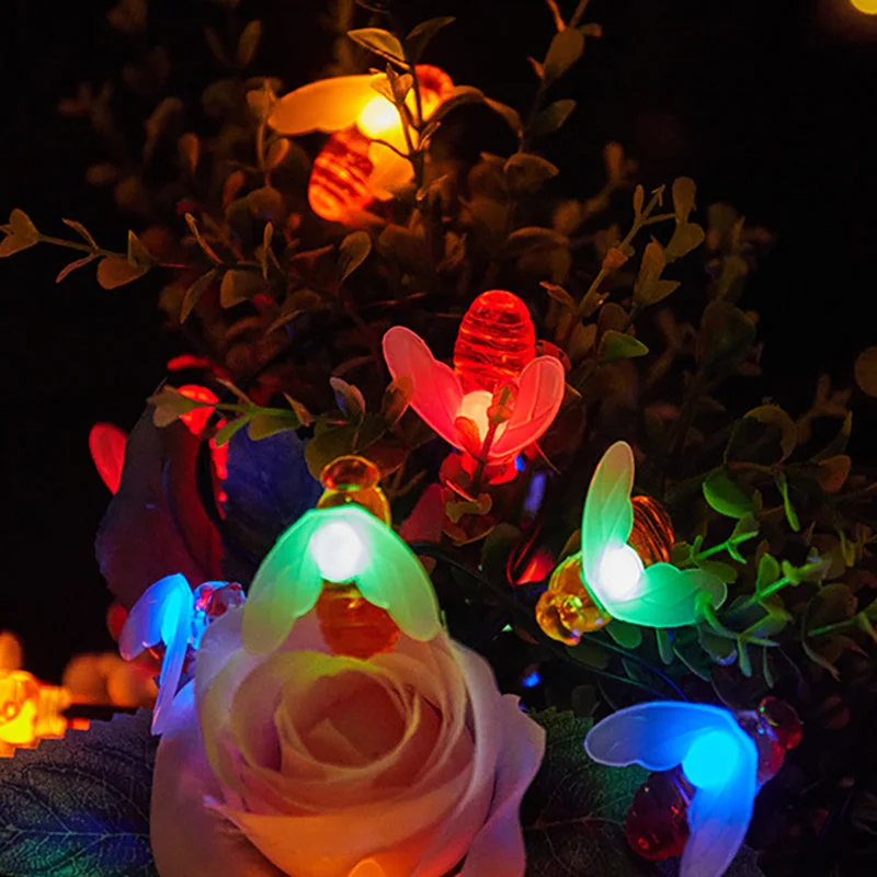 Solar Powered Honey Bee Led String Lights Outdoor Garden Lamp for Fence Patio Grass Wedding Street Tree Decoration