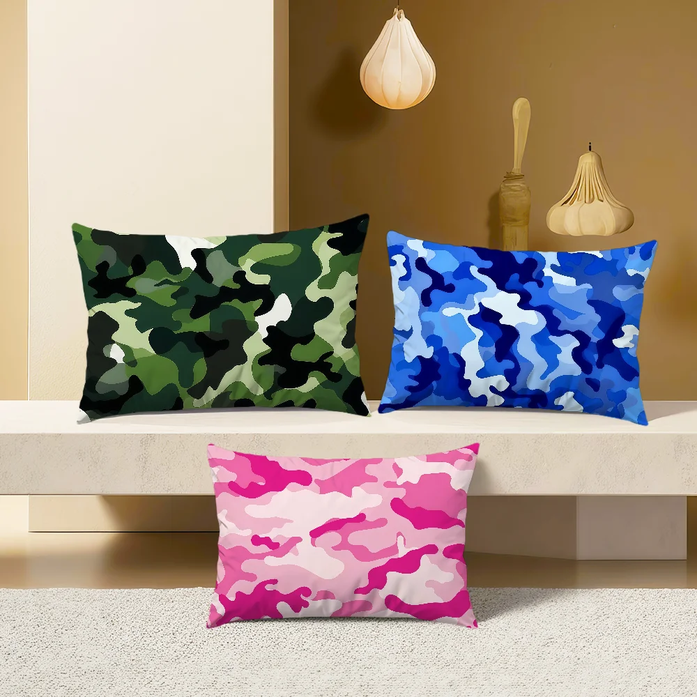 pink fashion art Camouflage green purple Rectangle Pillow Cover Home Sofa living Room Office hogar Coffee Shop Pillowcase