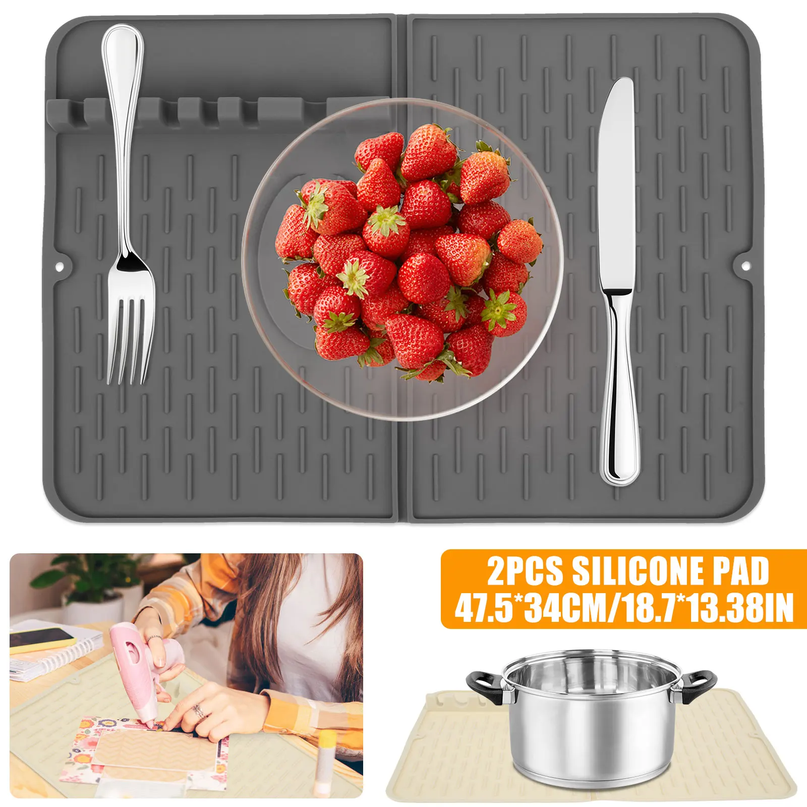 Silicone Dish Drying Mat Pot Lid Cutlery Drain Rack Barbecue Utensils Storage Rack for Cutlery Pots and Pans Silicone Heat Pad