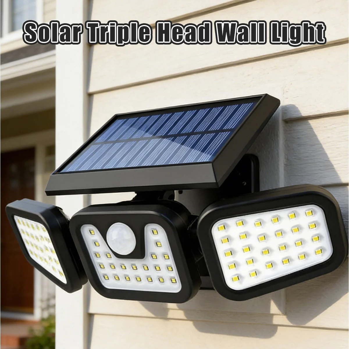 3-Head Rotatable Solar Wall Light 74LED IP65 PIR Motion Sensor Security Flood Lamp Outdoor Garden Illumination Yard Pathway Deco
