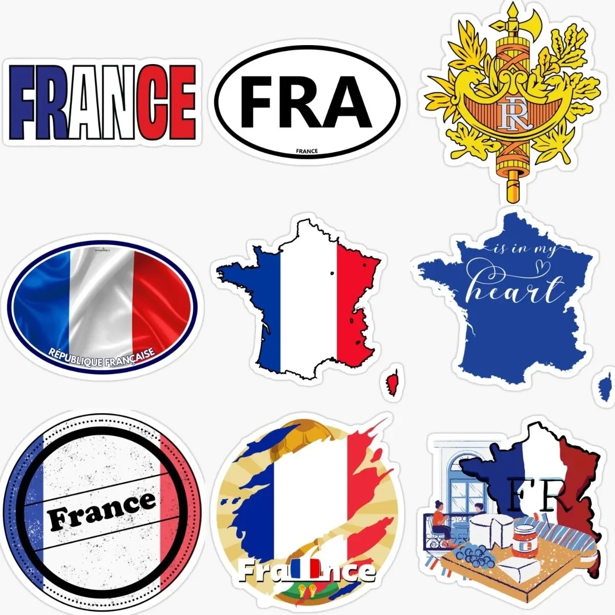 

FRA France Flag Map National Emblem Badge Creative Sticker for Decorate Car Bicycle Wall Room Helmet Camper Decal Accessories
