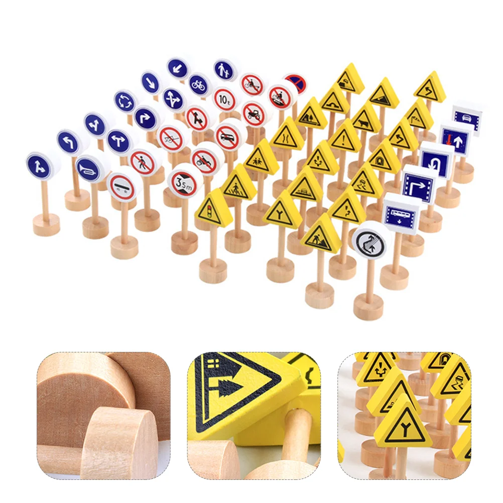 50 Pcs Building Sign Imaginative Play Toys Traffic Early Education Mini Model Road Wooden Children's Signs