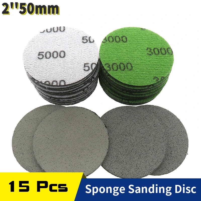 2 Inch 50mm Hook and Loop Foam Disc Wet Dry Sponge Sandpaper 3000/5000 Grit Sanding Paper for Car Wood Drywall Metal Polishing