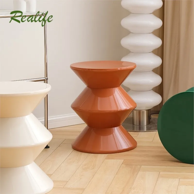 Realife Nordic Home Living Room Shoe Changing Designer Low Stool Round Stool Small House Stool Creative Plastic Hourglass Stool