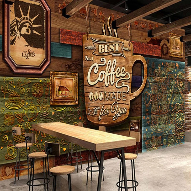 Customized HD hand-painted senior retro cafe wallpaper resturant mural green Living room sofa background bedroom restaurant 8d