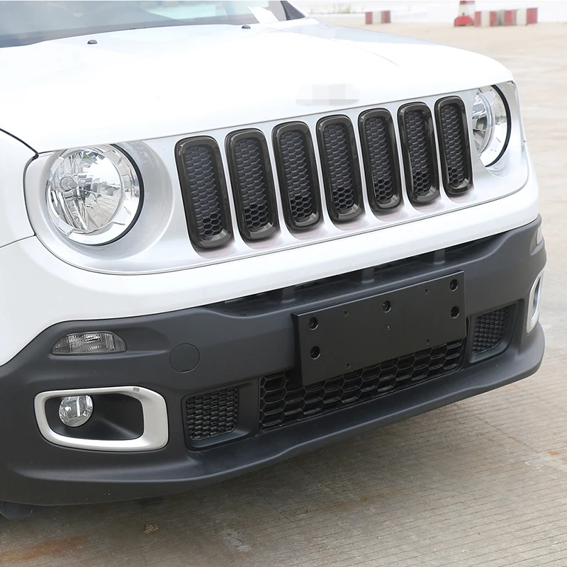 Sansour ABS Car Exterior Insert Trim Front Grille Cover Ring Decoration Stickers For Jeep Renegade 2015-2018 Car Styling