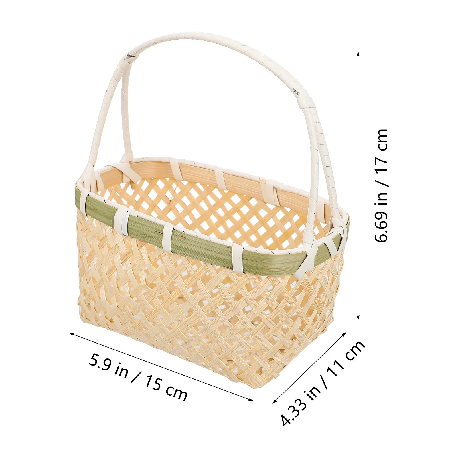 

2Pcs Bamboo Woven Basket Lightweight Handheld Fruits Storage Basket Multipurpose Small Fruit Egg Storage Holder