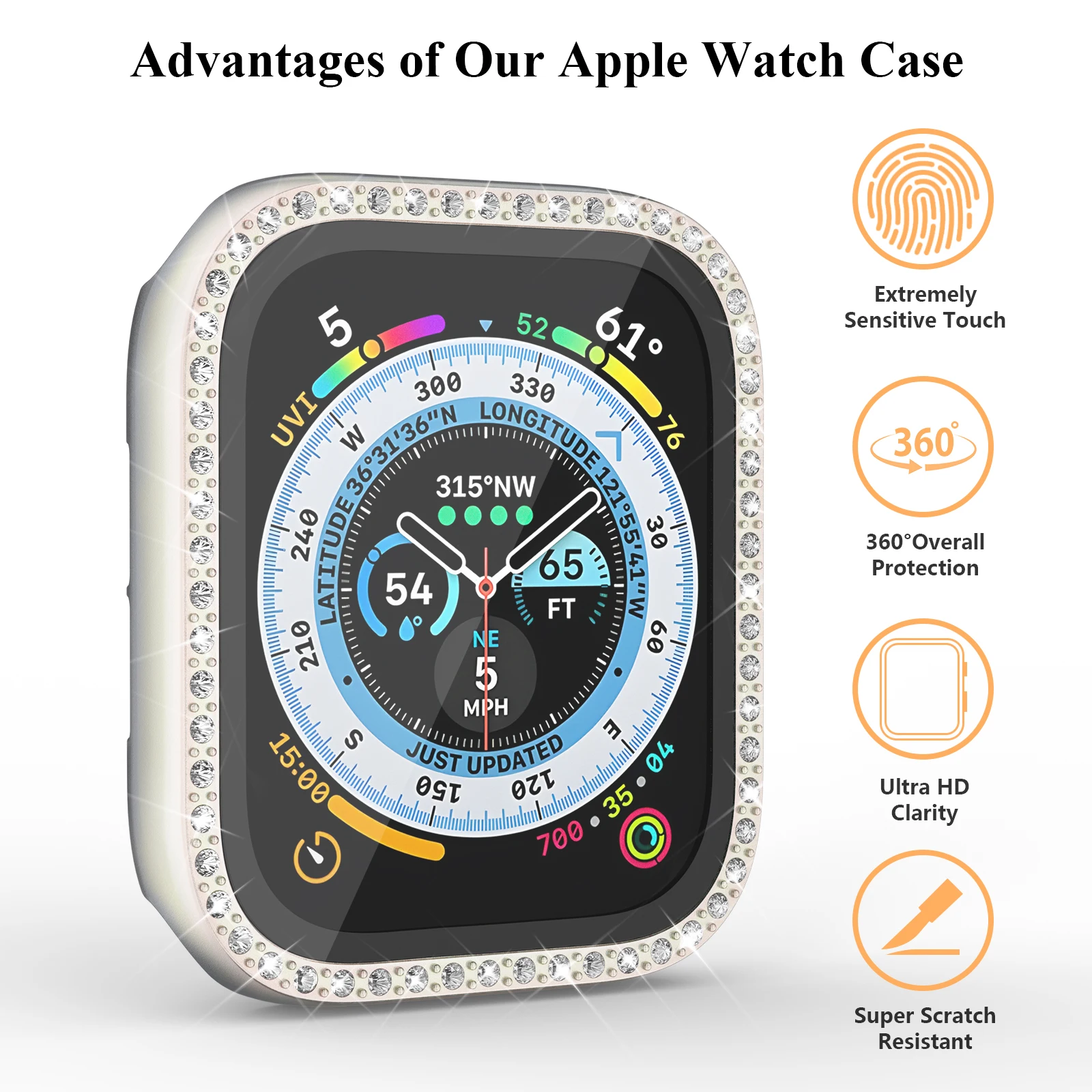 アップルウォッチ用ダイヤモンドバンパープロテクターカバー,40mm, 38mm, 44mm, 42mm,iwatchシリーズ4, 5, 6,se 1, 2, 3,アクセサリー