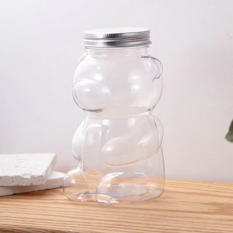 2026 NEW HOT High Quality 10PCS Cartoon Bear PET Bottles Transparent Disposable Packaging for Milk Tea Juice Yogurt and Beverage