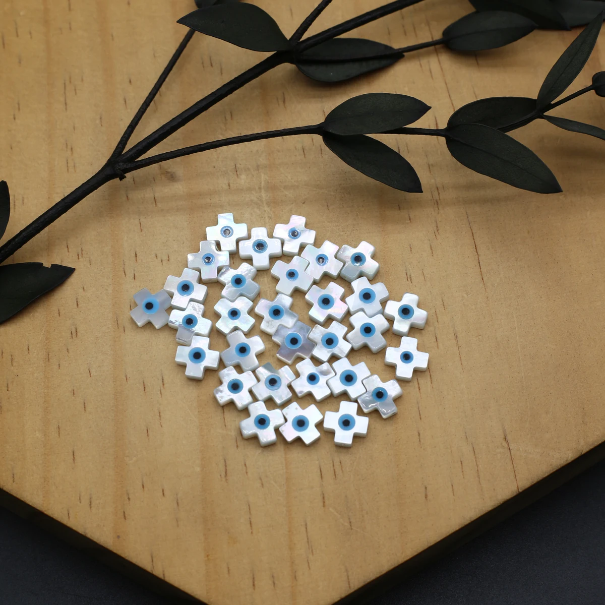 20Pcs Blue Demon Eyes Beads Natural Shell Evil Eye Plus Sign Shape Beads Handmade Jewelry Making Bracelet Necklace Charms