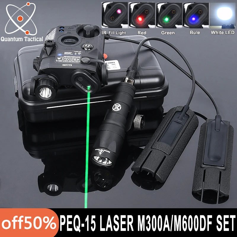 

Tactical PEQ15 Set Wadsn M300A Scoutlight M600DF Flashlight IR Fill Light Red Green Blue Laser Remote Pressure Switch Fixed Base