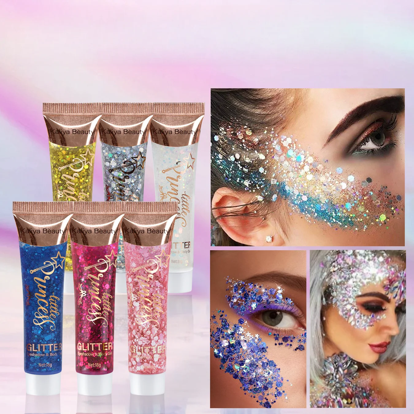 6PCS glitter gel  sparkle sparkle lasting make-up a wash for face, hair, stage show, carnival necessities