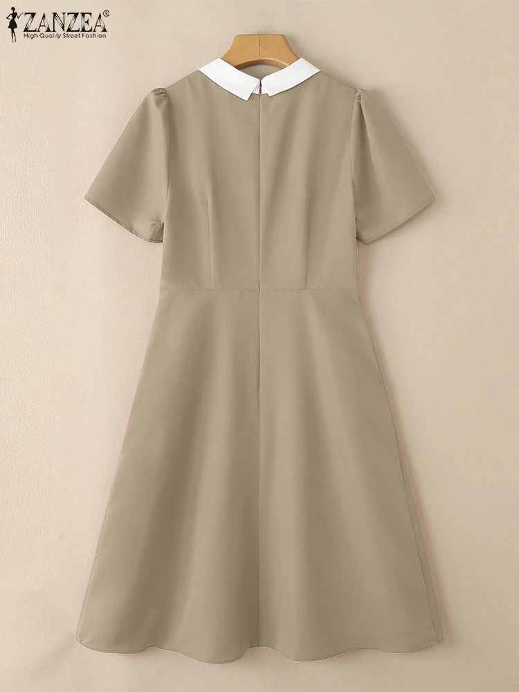 Abito estivo da donna 2025 ZANZEA Abiti eleganti a pieghe Elegante collo con risvolto Manica corta da lavoro OL Vestito estivo Solido A Line Bow Vestido