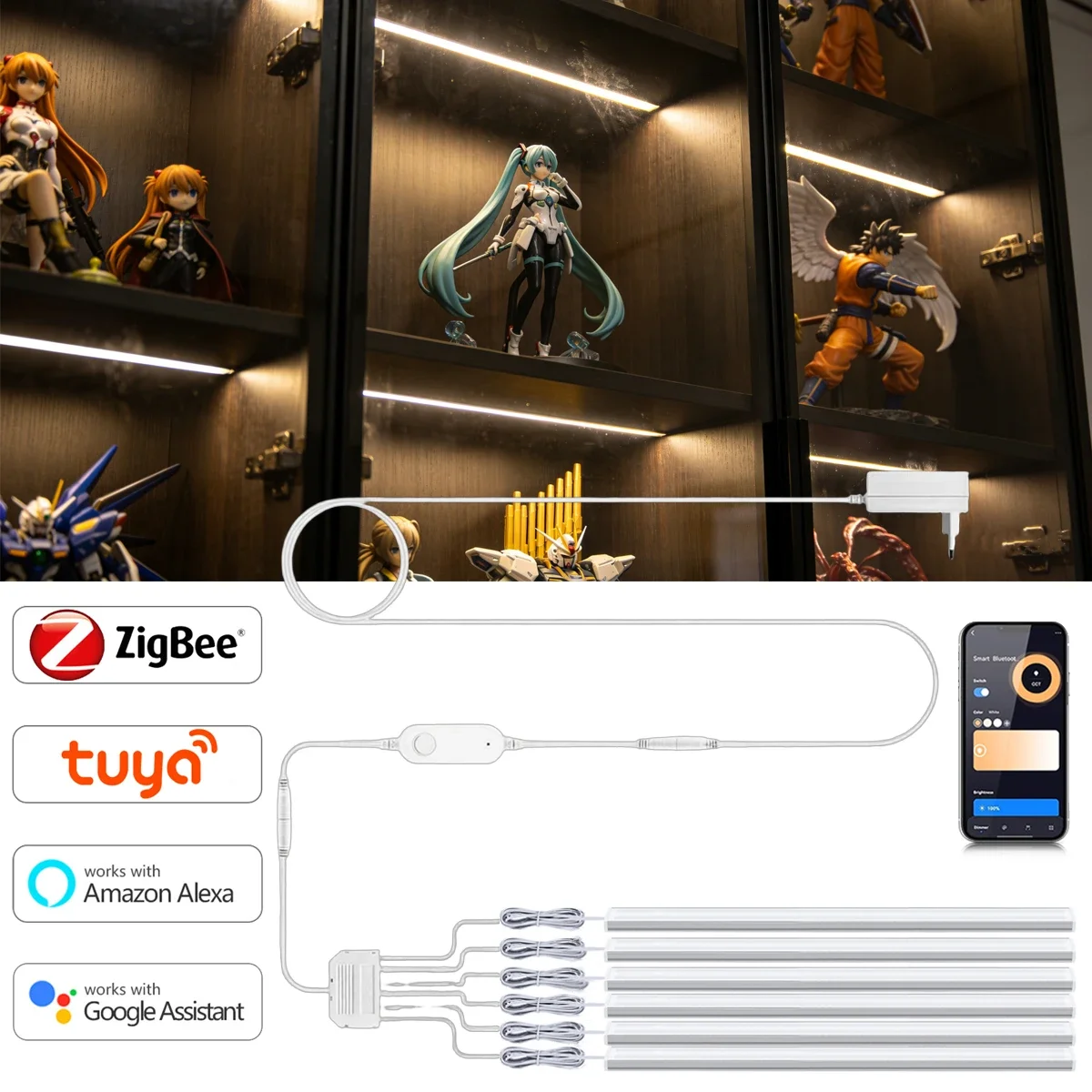2/4/6Pcs Smart Cabinet Bar Light Kit Zigbee 3.0 Controller Dimmable Voice 12V Multi-level Closet Lamp for Tuya APP Control