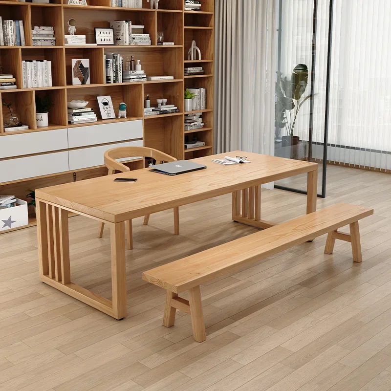 Desk Solid wood Simple double reading learning writing table Log ash wood table