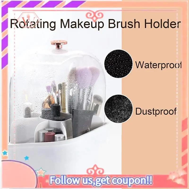 

Upgraded Square Makeup Brush Holder, 360Degree Rotating Makeup Brushes Container, Waterproof Makeup Holder With Lid