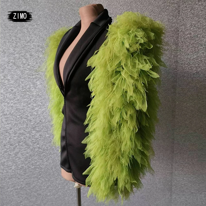 fashion black green dress deep v neck club bar party birthday performance ​big sleeves pole dance sexy stage drag queen costumes