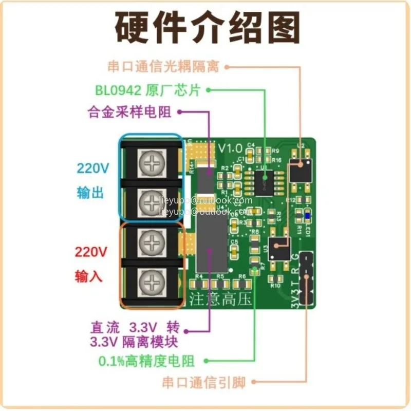 220V AC Voltage Current Power Collection Charging Pile BL0942 Power Metering Module Serial Port Output Zero Crossing