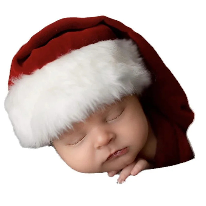 2Pcs Set Studio Photograph Props Full Months Baby Souvenirs Christmas Newborn Photography Clothing Baby Wrapped Cloth Hats