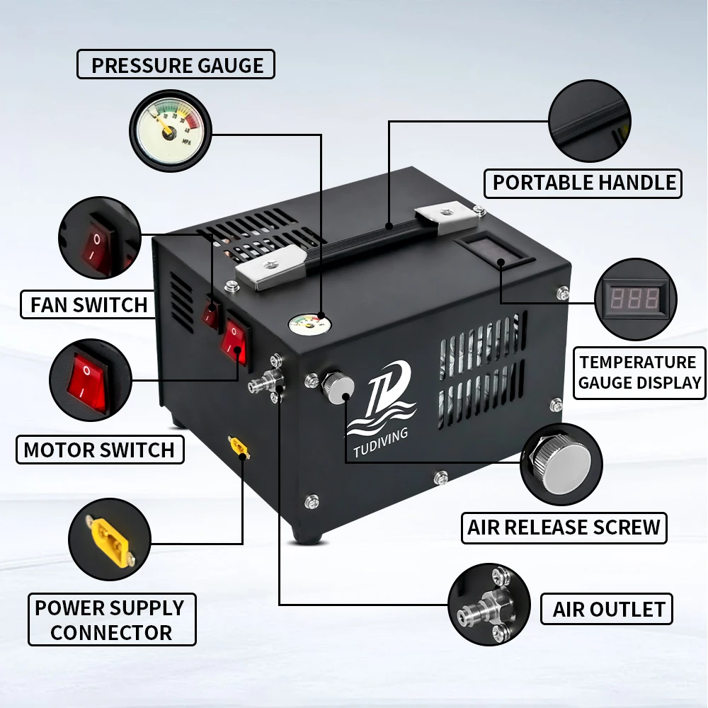 TUDIVING-4500Psi Portable PCP Air Compressor,High Pressure Car Pump with 12V Power Adapter,Scuba Tank Compressor-TXES061