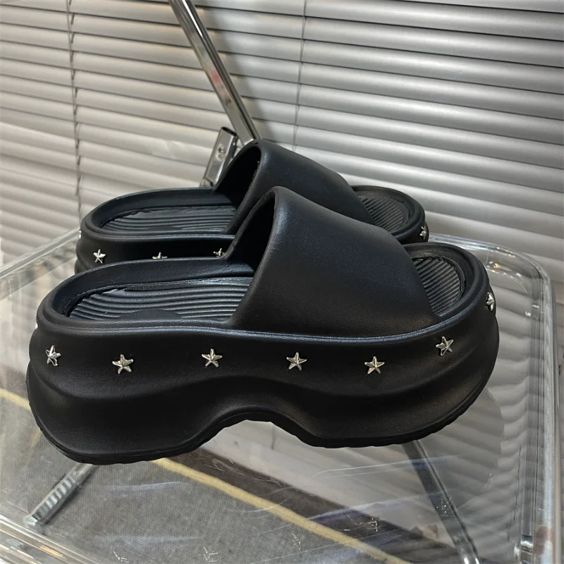 2025 Women's Slippers Summer Thick Soles Sandals Trend Casual Non-slip Slides Round Elevated Platform Slippers Chaussures Femme