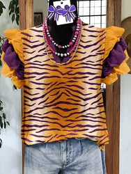 Casual Tiger Stripes Print Flying Sleeve Top Women Gameday Blouse