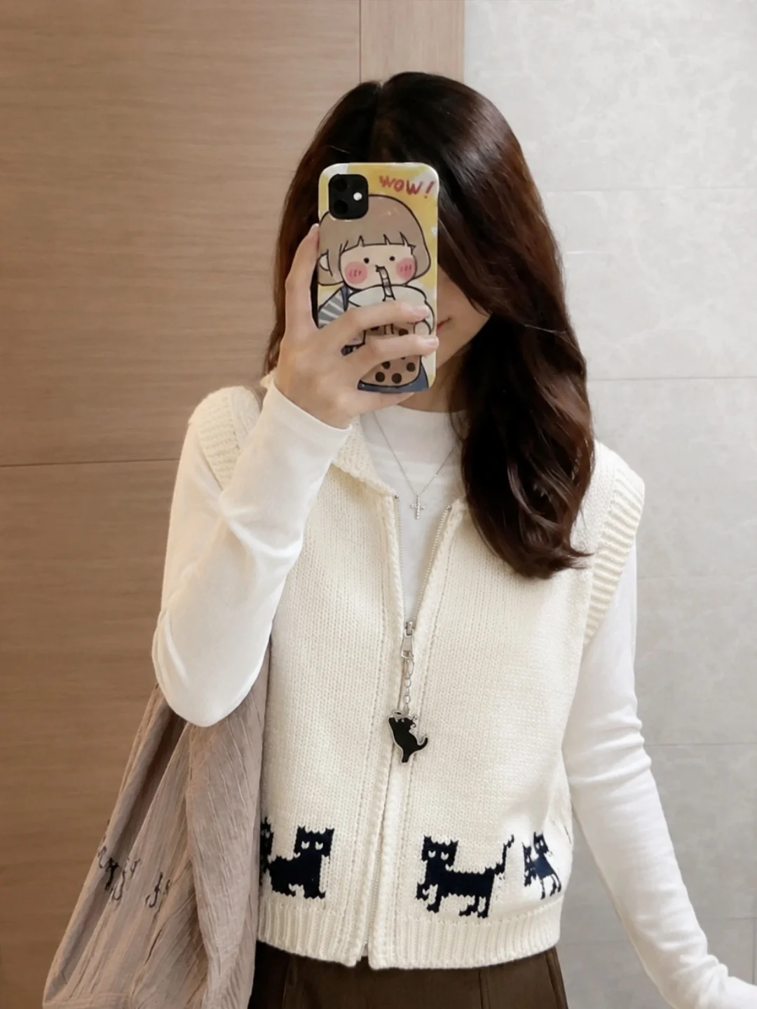 Korean Fashion Knitted Zipper Vest  Pattern New Women's Autumn Clothes Poem Art Lin Commute Style Other Fabric Regular Length