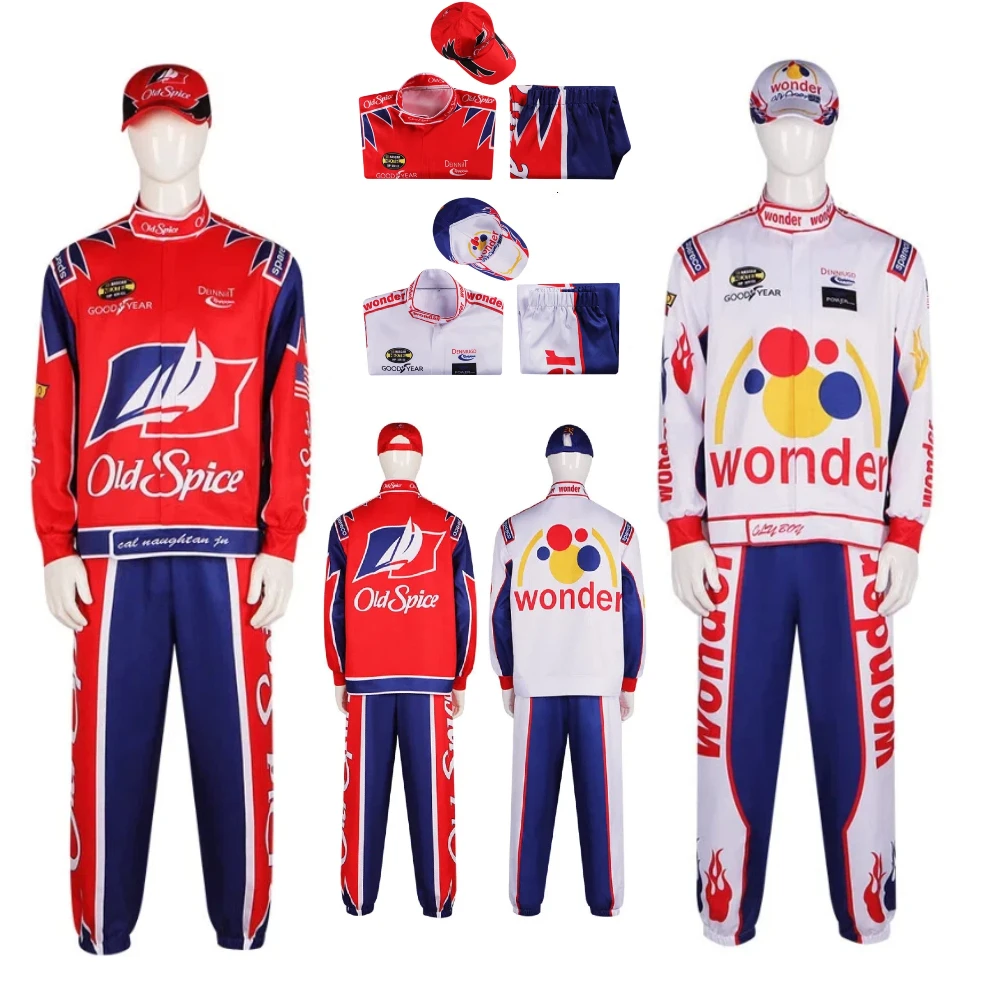 

Movie Talladega Nights Ricky Bobby Cos Short Sleeve Shirt Racing Jersey Halloween Driver Cosplay Button Down Racing Costumes