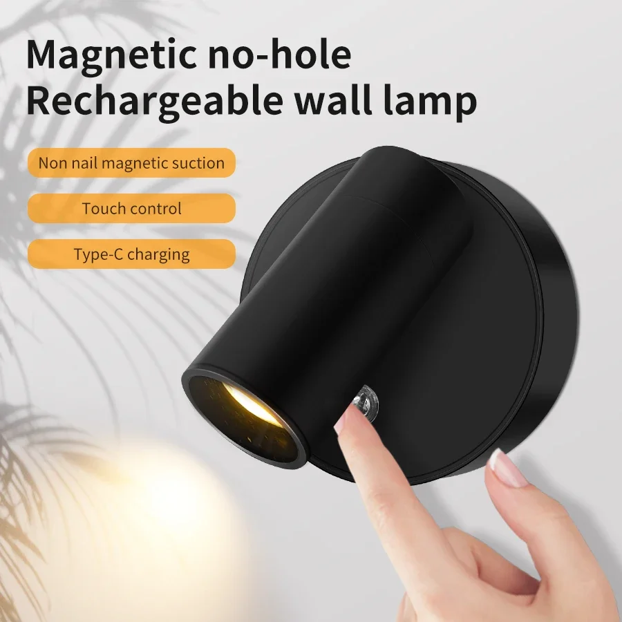 KICAAO Bedside Led Wall Lamp Touch Indoor Wireless Spotlights USB Charging Wall Sconces Light Magnetic LED Cordless Wall Light